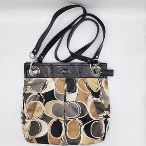 COACH 🩶 Madison Optic Satin Cross Body/Shoulder Tan & black, silver hardware